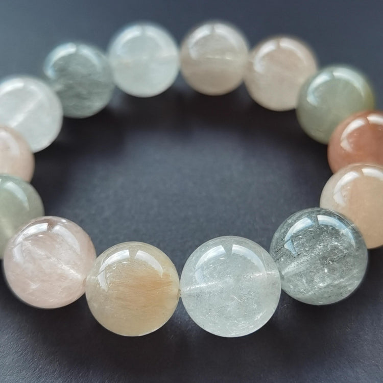 Natural Rainbow Multi-Color Rutilated Quartz Bracelet — Rabbit Hair Crystal — Full Chakra Creativity Stone