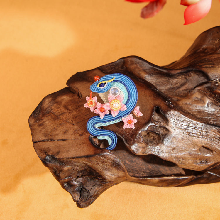Serpent Encircling Peach Blossoms Brooch