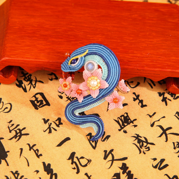Serpent Encircling Peach Blossoms Brooch