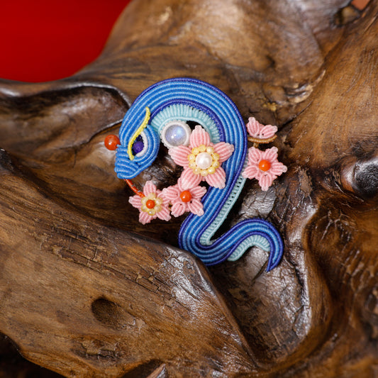 Serpent Encircling Peach Blossoms Brooch