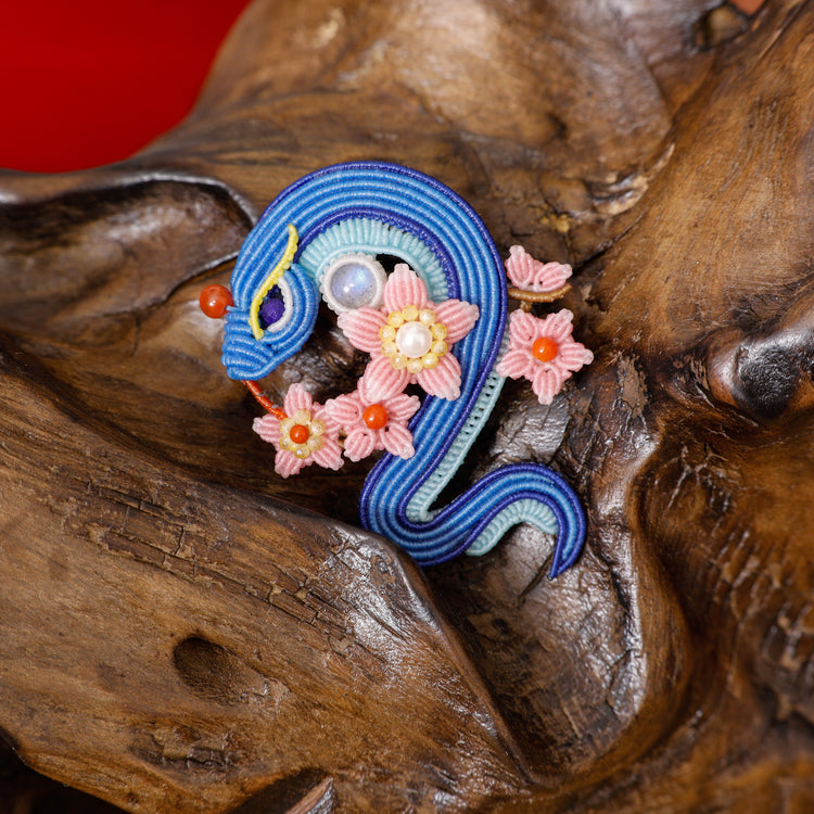 Serpent Encircling Peach Blossoms Brooch