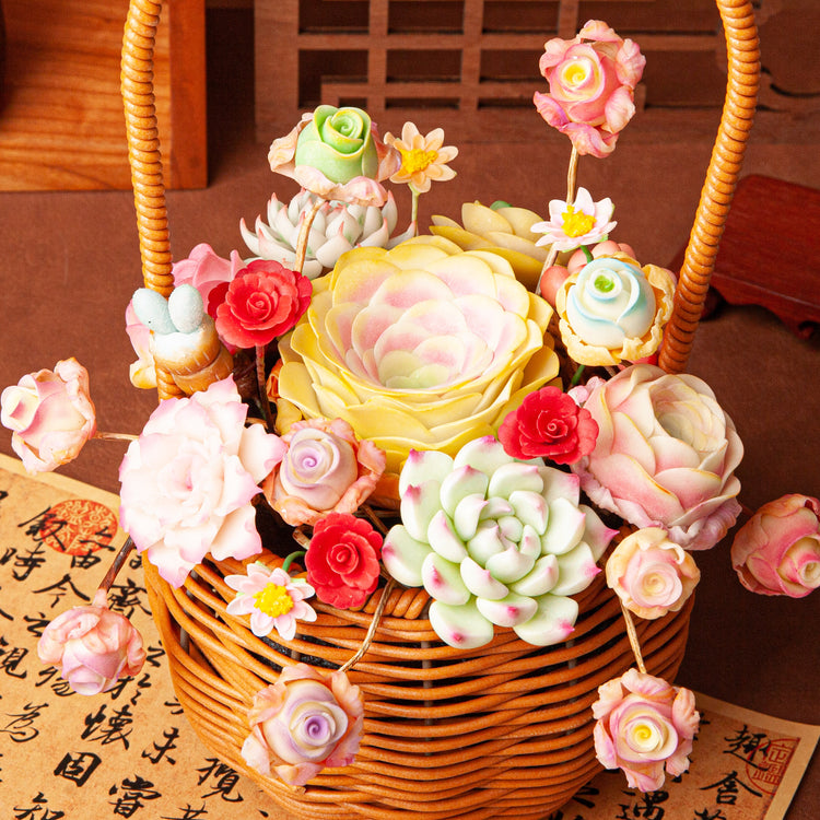 Handmade Clay Succulent Flower Basket HL001