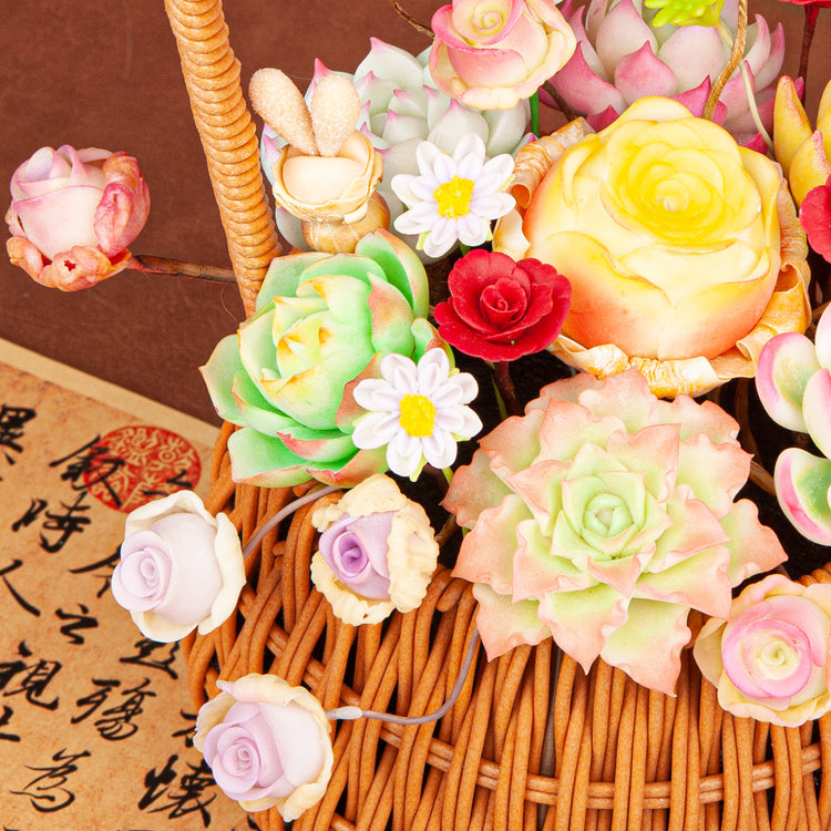 Handmade Clay Succulent Flower Basket HL002