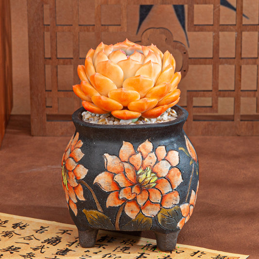 Handmade Clay Succulent Plant with Hand-painted Ceramic Pot SH005