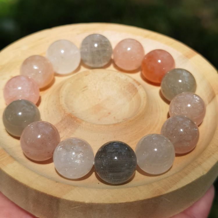 Natural Rainbow Multi-Color Rutilated Quartz Bracelet — Rabbit Hair Crystal — Full Chakra Creativity Stone