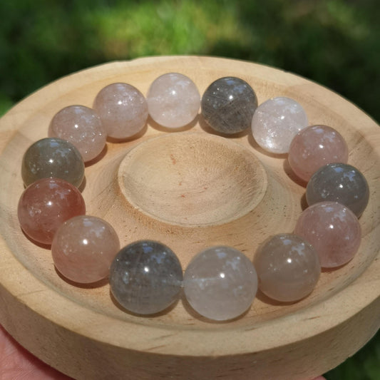 Natural Rainbow Multi-Color Rutilated Quartz Bracelet — Rabbit Hair Crystal — Full Chakra Creativity Stone