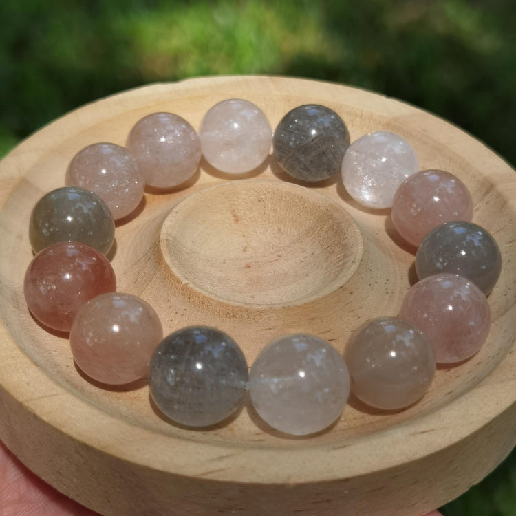 Natural Rainbow Multi-Color Rutilated Quartz Bracelet — Rabbit Hair Crystal — Full Chakra Creativity Stone