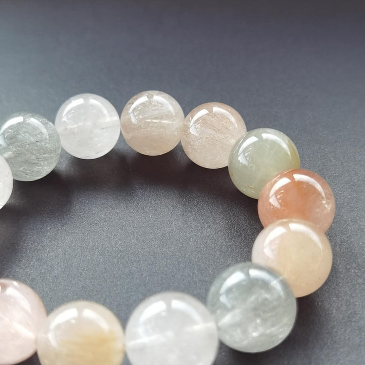 Natural Rainbow Multi-Color Rutilated Quartz Bracelet — Rabbit Hair Crystal — Full Chakra Creativity Stone