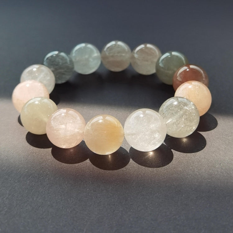 Natural Rainbow Multi-Color Rutilated Quartz Bracelet — Rabbit Hair Crystal — Full Chakra Creativity Stone