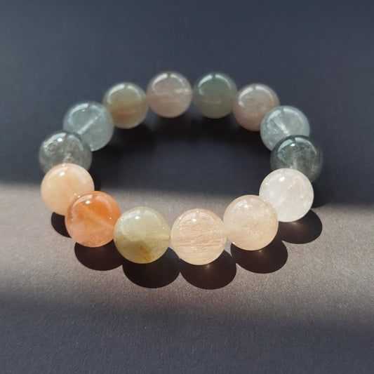 Natural Rainbow Multi-Color Rutilated Quartz Bracelet — Rabbit Hair Crystal — Full Chakra Creativity Stone