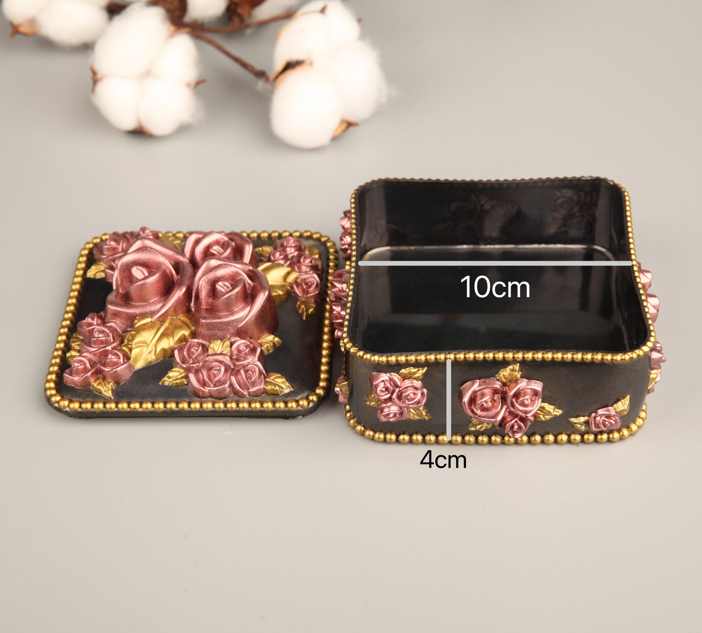 Golden Edge Flower Jewelry Box