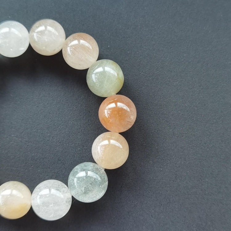 Natural Rainbow Multi-Color Rutilated Quartz Bracelet — Rabbit Hair Crystal — Full Chakra Creativity Stone