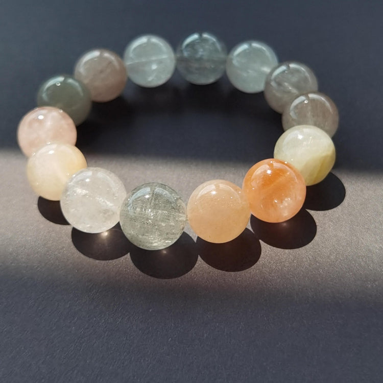 Natural Rainbow Multi-Color Rutilated Quartz Bracelet — Rabbit Hair Crystal — Full Chakra Creativity Stone