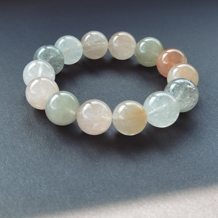 Natural Rainbow Multi-Color Rutilated Quartz Bracelet — Rabbit Hair Crystal — Full Chakra Creativity Stone