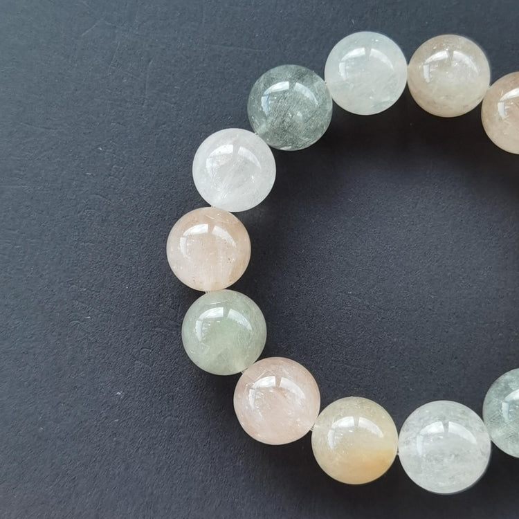 Natural Rainbow Multi-Color Rutilated Quartz Bracelet — Rabbit Hair Crystal — Full Chakra Creativity Stone
