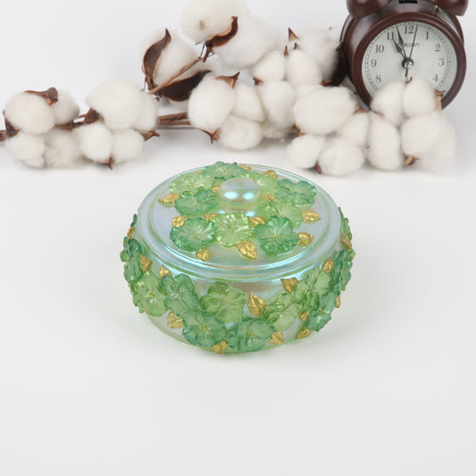 Golden Leaf Jade Circle Jewelry Box