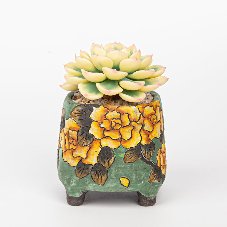 Handmade Clay Succulent Plant with Hand-painted Ceramic Pot SH003