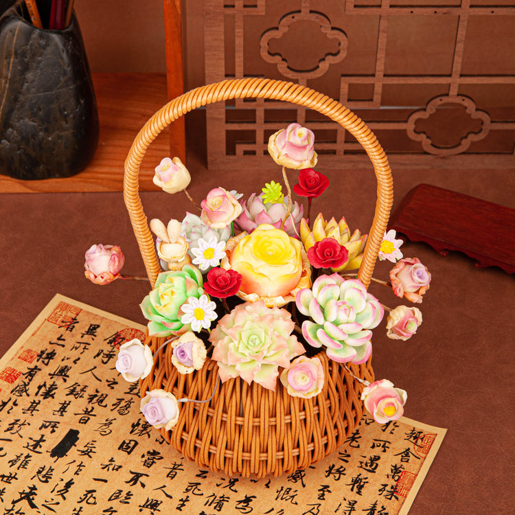 Handmade Clay Succulent Flower Basket HL002