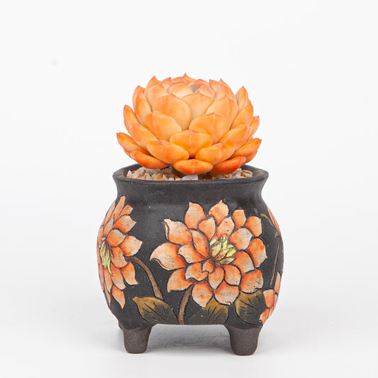 Handmade Clay Succulent Plant with Hand-painted Ceramic Pot SH005
