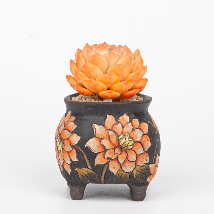 Handmade Clay Succulent Plant with Hand-painted Ceramic Pot SH005